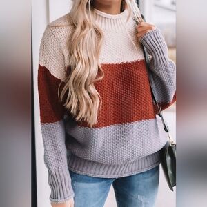 Womens Miracles Color Block Sweater in Rust Round Neck Size Large